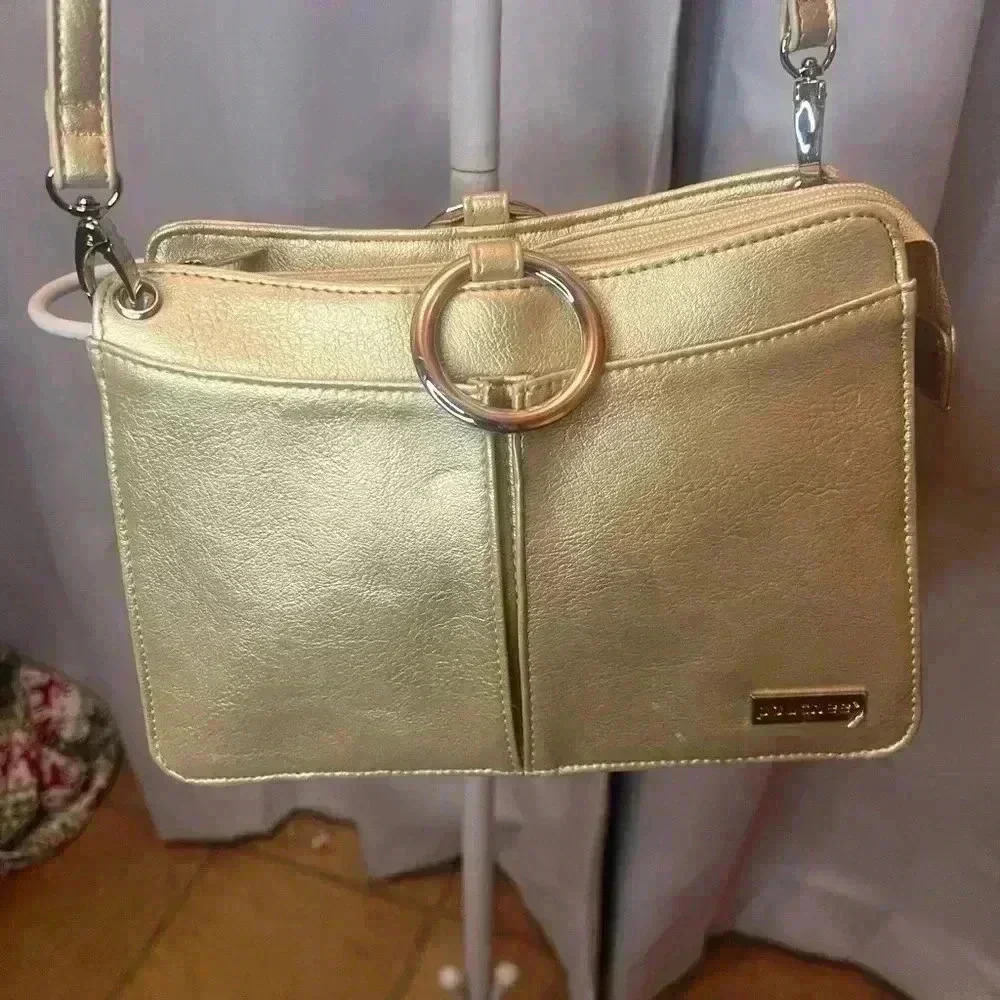Pouchee Gold Leather Organizer Crossbody Bag - Picture 2 of 13